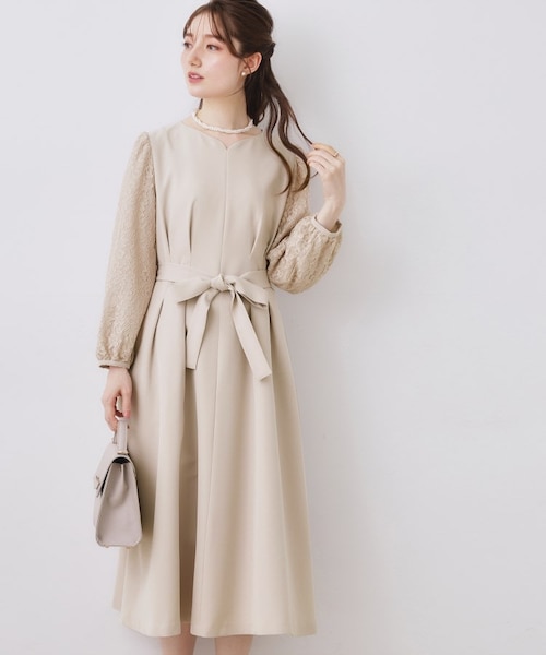 レース袖タックフレアワンピース｜クチュールブローチの通販｜&mall