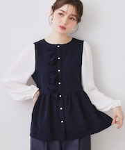 【ハレの日・通勤】フリルドッキング ペプラムブラウス