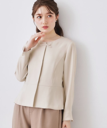 リボンデザイン羽織りペプラムブラウス