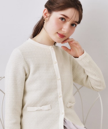 【ハレの日・通勤】ラメツイード ニットカーディガン