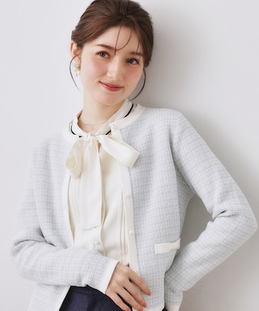 【ハレの日・通勤】ラメツイード ニットカーディガン