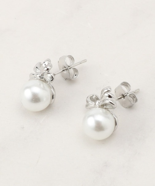 リボンパール調ピアス