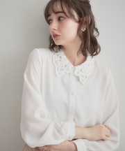 レース衿ジョーゼットブラウス