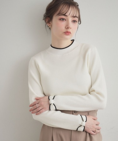 【着映え】袖リボン リブニット