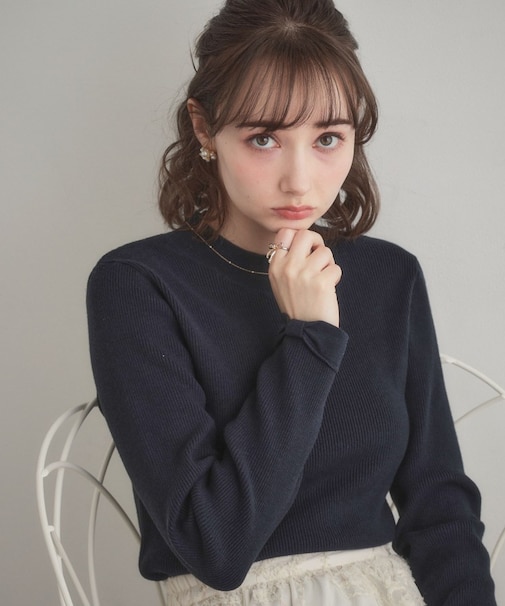 【着映え】袖リボン リブニット