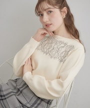 【洗える・通勤】レース ドッキング ニット