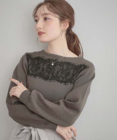 【洗える・通勤】レース ドッキング ニット