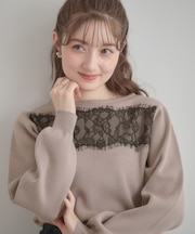【洗える・通勤】レース ドッキング ニット