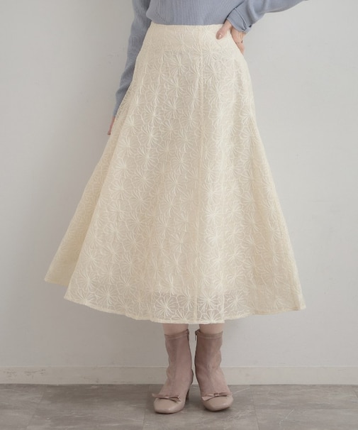 【洗える・着映え・通勤】フラワーエンブロスカート