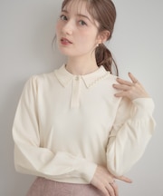 【洗える・着映え】パール調衿ニット