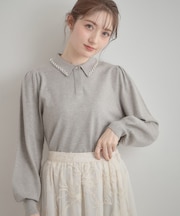 【洗える・着映え】パール調衿ニット