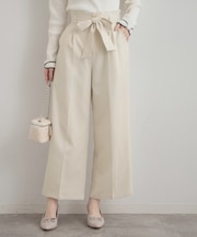 【洗える・通勤】ウエストリボン サスペンダー付きワイドパンツ