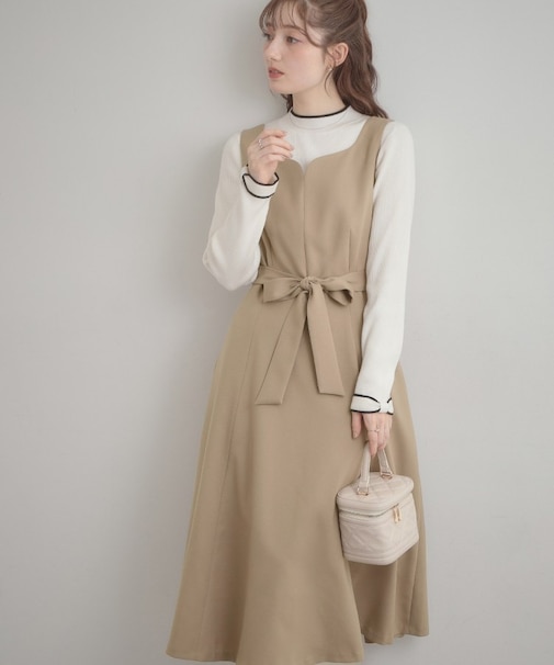 【洗える・ハレの日・通勤】ハートネック フレアージャンスカ