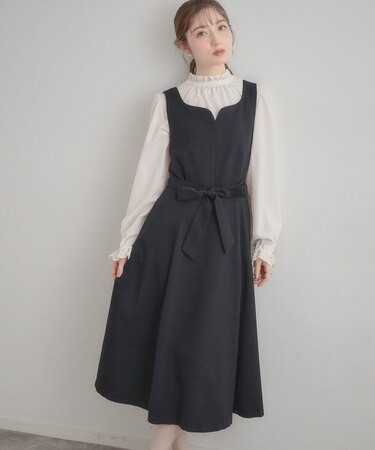 【洗える・ハレの日・通勤】ハートネック フレアージャンスカ