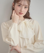 【洗える・着映え】オーガンジーリボンタイ ニット