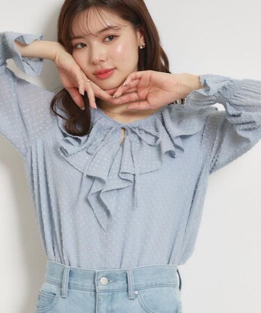 【着映え・洗える】ラメカットドビーフリルブラウス