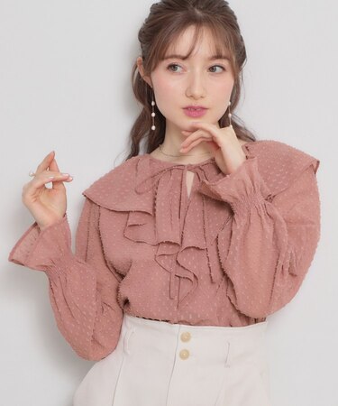 【着映え・洗える】ラメカットドビーフリルブラウス