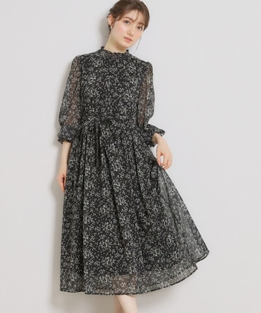 【洗える・着映え】楊柳小花シャーリングワンピース