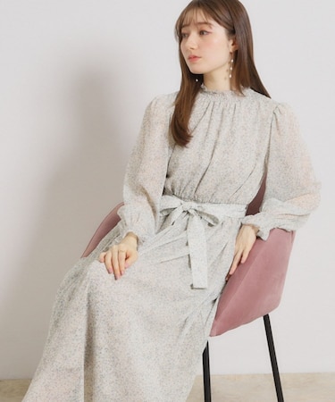 【洗える・着映え】楊柳小花シャーリングワンピース