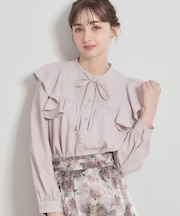 【洗える・リボン取り外し可】フリルジョーゼットブラウス