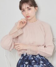 【通勤・着映え】レースカフス ピコシャーリング バックリボンブラウス