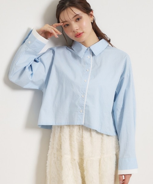 配色ストライプショートシャツ