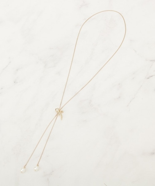 リボンパール調ロングネックレス