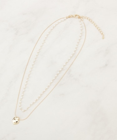 レイヤードパール調ネックレス