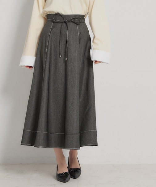 【洗える】デニムライク細リボンスカート