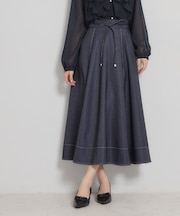 【洗える】デニムライク細リボンスカート