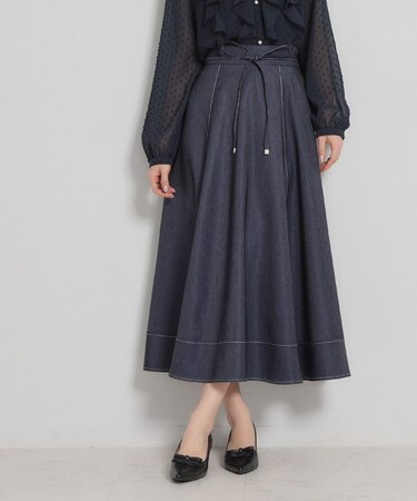 【洗える】デニムライク細リボンスカート