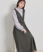 【洗える】デニムライク細リボンジャンスカ