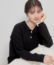 【洗える着映え】ビジュー釦ポロニット