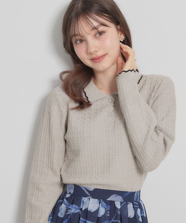 【洗える着映え】ビジュー釦ポロニット