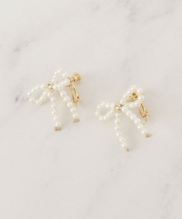 パール調リボンデザインイヤリング