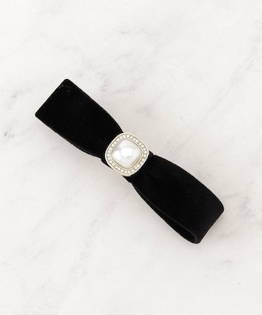 ベロアリボンパール調バレッタ