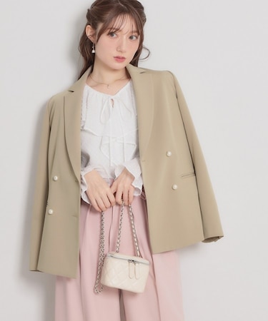 【洗える・通勤】パール調ボタン テーラードジャケット