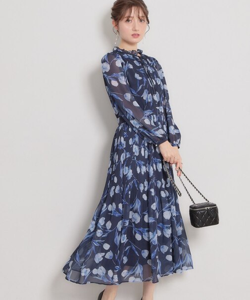 【洗える・着映え】チューリップ柄 ワンピース