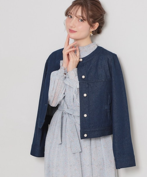 パール調ボタンデニムジャケット