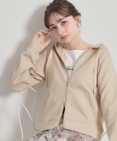 【洗える・ダブルジップ】リボン刺繍 ダンボール フーディ