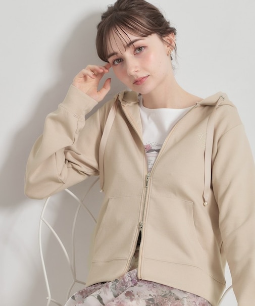 【洗える・ダブルジップ】リボン刺繍 ダンボール フーディ