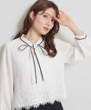 【洗える・通勤】フラワーレースブラウス