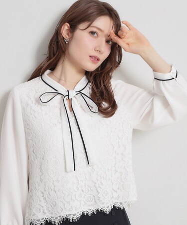 【洗える・通勤】フラワーレースブラウス