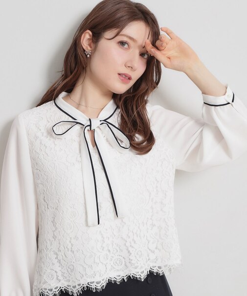 【洗える・通勤】フラワーレースブラウス