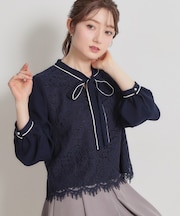 【洗える・通勤】フラワーレースブラウス