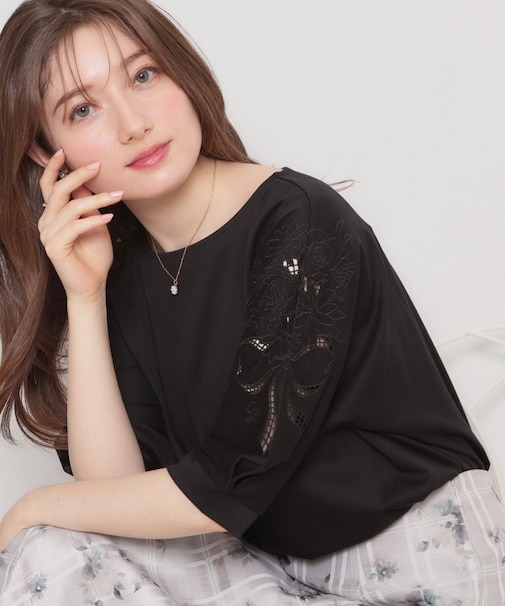 【接触冷感・UVカット】60シルケット エンブロドルマントップス