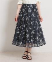 【洗える・着映え】シアーチェック フラワープリント スカート