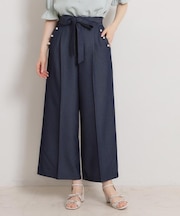 【洗える・S-LL】マリン風アソート釦 シャンブレーワイドパンツ