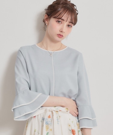配色ラッフルブラウス