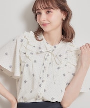 【洗える】ドットフラワー ブラウス